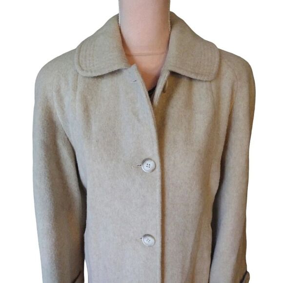 VTG 90s Herman Kay Ivory Wool Blend Mid Length Lined Pea Coat Size 10 Petite - Picture 8 of 16